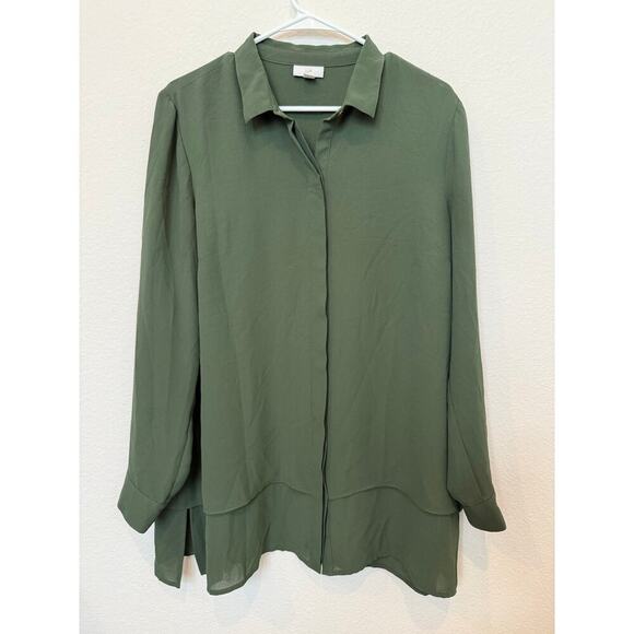 J. Jill Olive Green Oversized Button Up‎ Shirt Layered Look Large - Picture 1 of 9